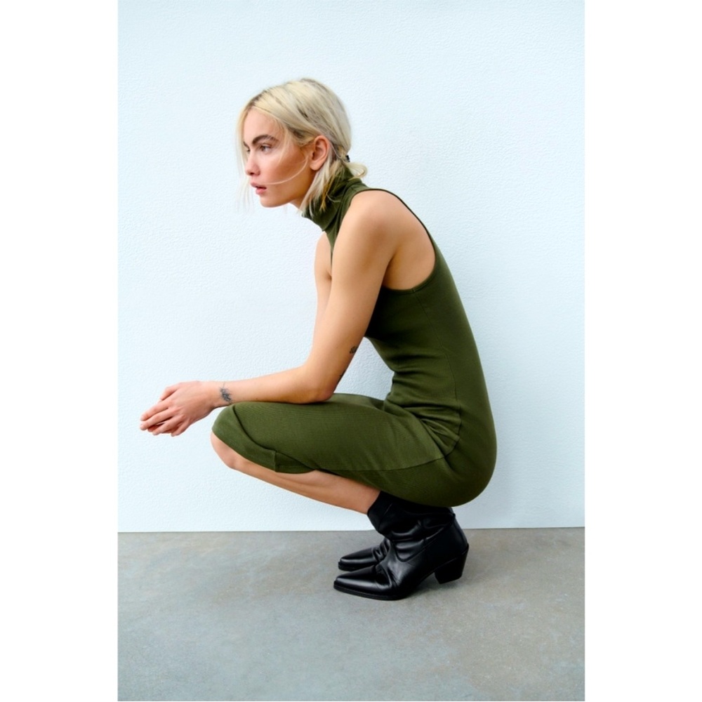 Zara Green Turtleneck Sleeveless Maxi Dress LARGE NWOT - Picture 5 of 8